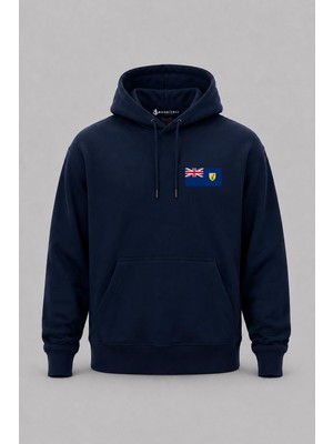 Bahriyeli Collection Kapüşonlu Turks ve Caicos Adaları Bayrağı Cep Baskılı Unisex Sweatshirt