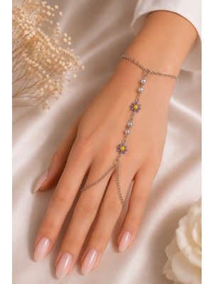 X-lady Accessories Gümüş Renk Çiçek Inci Çelik Şahmeran - 3883