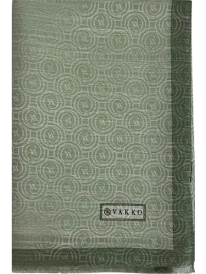 Vakko Pamuk Ipek Şeritli Monogram Şal 41728-MINT