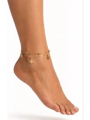 X-lady Accessories Altın Renk Top Sf 3 Kar Tanesi Çelik Halhal - 3914