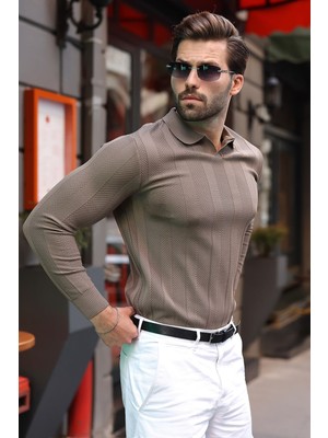 Madmext Açık Kahverengi Regular Fit Polo Yaka Triko Erkek Kazak E7509