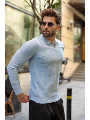 Madmext Bebe Mavisi Regular Fit Polo Yaka Triko Erkek Kazak E7509