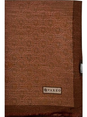Vakko Pamuk Ipek Şeritli Monogram Şal 41728-AÇIK Kahve