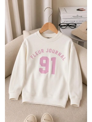 Zepkids Çocuk Ekru 91 Baskılı Bisiklet Yaka Uzun Kollu Sweatshirt