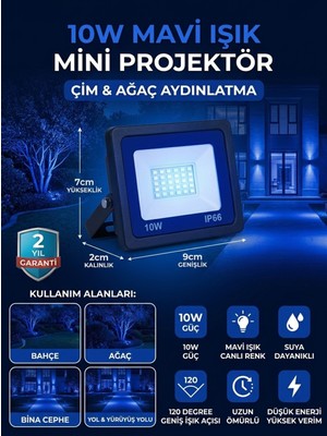 Econa 10W Mavi LED Mini Projektör 220V Çim Ağaç Bahçe Aydınlatma Dekoratif Dış Mekan Spotu 9X7X2 CM,10W Mavi Işık Mini LED Projektör , Bahçe, Çim & Ağaç Aydınlatma IP66 Su Geçirmez Dekoratif Aydınlatmaf