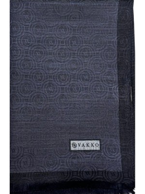 Vakko Pamuk Ipek Şeritli Monogram Şal 41728-ANTRASIT