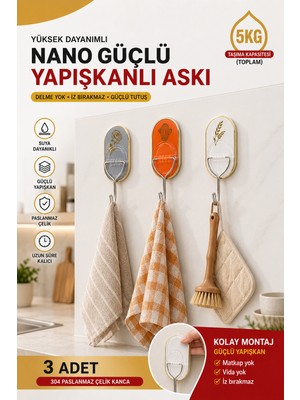 Ekostem Mutfak - Banyo Düzenleyici Yapışkanlı Askı 3 Adet