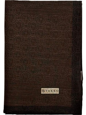 Vakko Pamuk Ipek Şeritli Monogram Şal 41728-KOYU Kahve