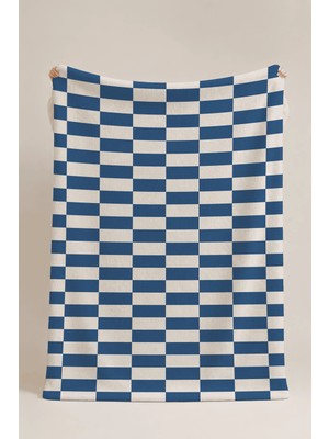 Luvis Store Capri Blue Karo Desenli Çok Amaçlı Polar Battaniye & Örtü