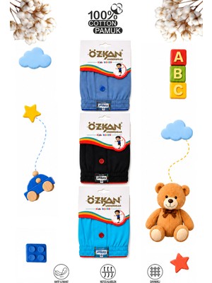 Özkan Underwear Özkan 31223 3'lü Paket Erkek Çocuk %100 Pamuklu Karışık Renk Premium Kumaş Rahat Klasik Kesim Süprem Penye Boxer Şort Külot