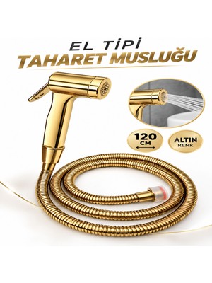 Badem10 Taharet El Musluğu Oval Altın 120 cm Hortumlu Şık Tasarım Banyo Wc Tuvalet El Duşu Seti