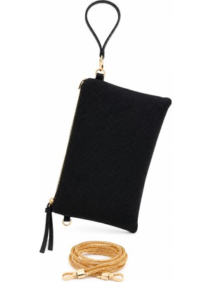 Kriste Bell Kadın Portföy Çanta Hasır Örgü Desenli Clutch Bilek Askılı Gold Zincirli Abiye Gece Çantası 7471-B