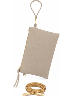 Kriste Bell Kadın Portföy Çanta Hasır Örgü Desenli Clutch Bilek Askılı Gold Zincirli Abiye Gece Çantası 7471-B