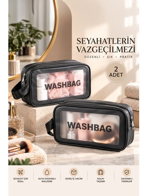 3140 2li Şeffaf Seyahat ve Makyaj Çantası Su Geçirmez Organizer Washbag 21X13CM