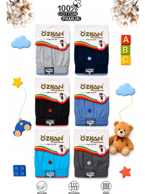 Özkan Underwear Özkan 31223 6'lı Paket Erkek Çocuk %100 Pamuklu Karışık Renk Premium Kumaş Rahat Klasik Kesim Süprem Penye Boxer Şort Külot