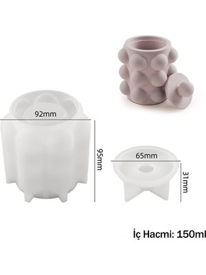 Silabor 3D Baloncuk Desenli Kapaklı Silikon Kalıbı | Alçı, Çimento, Taş Tozu ve Beton Için | 1 Adet
