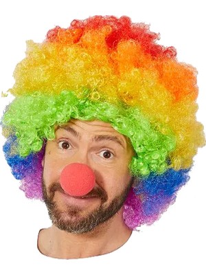 Skygo Rengarenk Gökkuşağı Afro Bonus Peruk ve Kırmızı Renk Sünger Burun 120 gr
