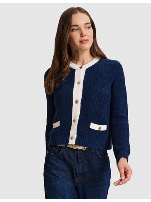 Pierre Cardin Lacivert Crop Top Triko Hırka 50331278 VR033