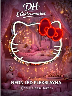 Dh Elektromarket Hello Kitty Neon LED Pleksi Ayna – Çocuk Odası Dekoru (60X55 Cm)