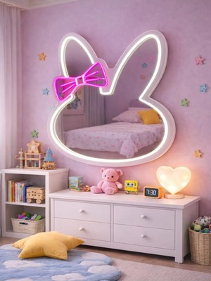 Dh Elektromarket Neon Kurdaleli Tavşan Ayna 60 cm Pembe Beyaz