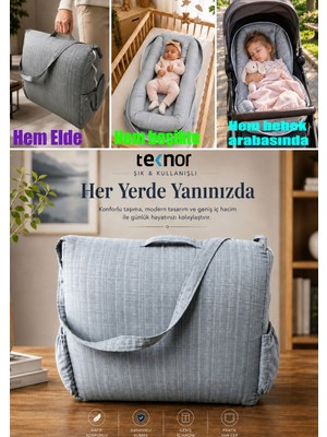Teknor Çok Amaçlı Taşınabilir Anne Çantası- Bebek Yatağı - Yastık Destekli Reflü Yatağı- Emzirme Yastığı