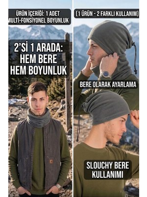 Ritagarcia Erkek Polar Boyunluk Bere 2'si 1 Arada Ipli Ayarlanabilir Çok Amaçlı Kışlık Boyunluk Bere