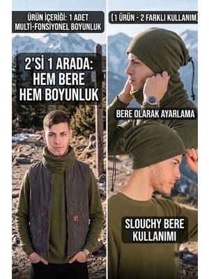 Ritagarcia Erkek Polar Boyunluk Bere 2'si 1 Arada Ipli Ayarlanabilir Çok Amaçlı Kışlık Boyunluk Bere