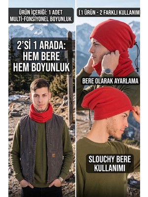 Ritagarcia Erkek Polar Boyunluk Bere 2'si 1 Arada Ipli Ayarlanabilir Çok Amaçlı Kışlık Boyunluk Bere