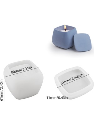 Silabor Kare Göbekli Kapaklı Mumluk Silikon Kalıbı | 80X61MM Mum Kabı + 61X61MM Kapak | Alçı, Çimento, Beton ve Taş Tozu Için | 1 Adet