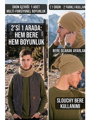 Ritagarcia Erkek Polar Boyunluk Bere 2'si 1 Arada Ipli Ayarlanabilir Çok Amaçlı Kışlık Boyunluk Bere