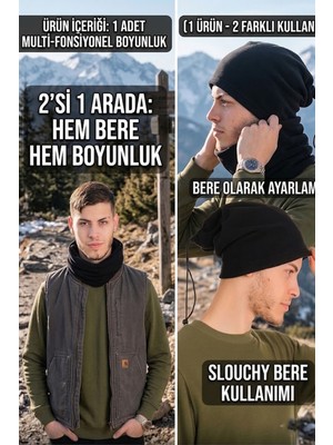 Ritagarcia Erkek Polar Boyunluk Bere 2'si 1 Arada Ipli Ayarlanabilir Çok Amaçlı Kışlık Boyunluk Bere