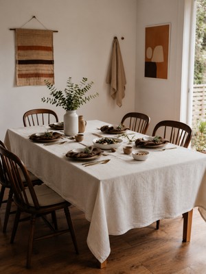 Maison Nakshatra Natural %100 Keten Masa Örtüsü - Nişan, Baby Shower, Doğum Günü Özel Gün Organizasyon Vintage Örtü