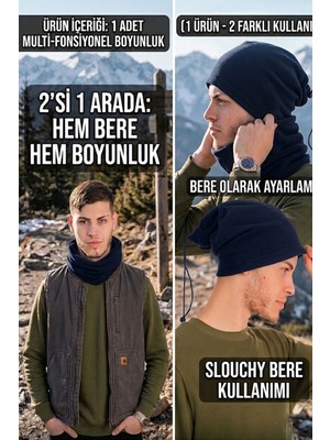 Ritagarcia Erkek Polar Boyunluk Bere 2'si 1 Arada Ipli Ayarlanabilir Çok Amaçlı Kışlık Boyunluk Bere