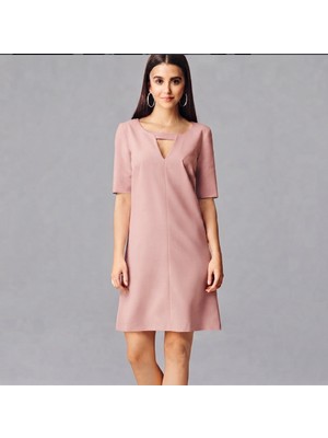 Nake Butik V Yaka Detaylı Kısa Kollu Midi Boy Elbise