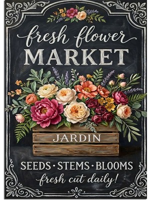 Artmeg Fresh Flower Market Vintage Poster Dekoratif Kanvas - Mdf Ahşap Tablo