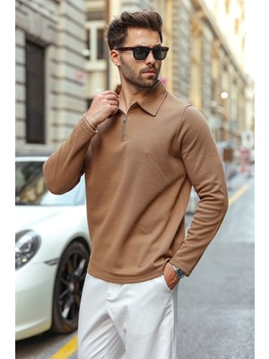 Madmext Vizon Yarım Fermuarlı Polo Yaka Dokulu Erkek Sweatshırt E7197
