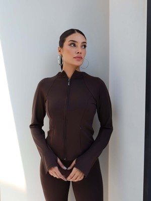 Esra Helvacı Dik Yaka Fermuarlı Dar Kesim Ceket