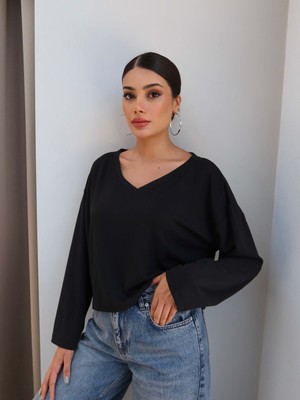 Esra Helvacı V Yaka Uzun Kollu Modal Bluz