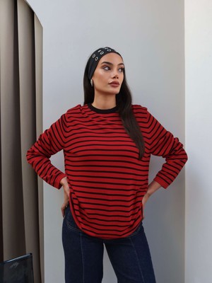 Esra Helvacı Bisiklet Yaka Çizgili Oversize Kazak