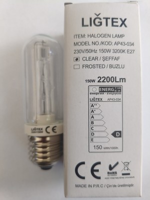 Liğtex 150W Halolux Ceram Osram 64478 Muadili E27 Kalın Duy 2200 Yüksek Lümen Şeffaf Isıya Dayanıklı Porselen Duy Fırın Ampülü Ani Işık Sahne Ampulü 3200 Kelvin