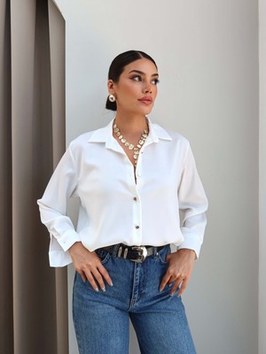 Esra Helvacı Parlak Saten Gömlek