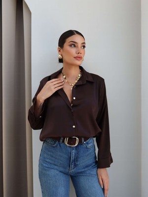 Esra Helvacı Parlak Saten Gömlek