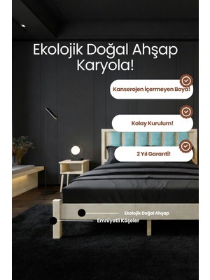 Renazzo Mobilya Ori̇on Model Cam Göbeği Puf Başlıklı Masif Ahşap Karyola Kolay Kurulum Fırınlanmış Ithal Sibirya Çamı 140X200 Yatak Uyumlu