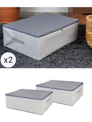 St. Morritz 2 Adet Büyük Boy Antrasit Çizgi Desenli Baza Altı Düzenleyici Hurç Seti 60X40X20 cm