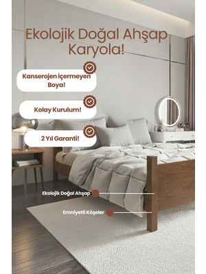 Renazzo Mobilya Melodi̇ Model Masif Ahşap Karyola Kolay Kurulum Fırınlanmış Ithal Sibirya Çamı 90X190 Yatak Uyumlu