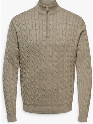 Only & Sons Onslouı Reg 12 Cabel Half Zıp Knıt Noos Erkek Kahverengi Kazak - 22033763