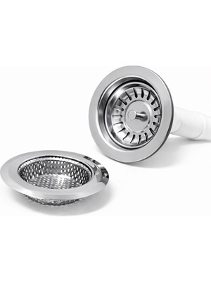 Fkn Krom Eviye - Lavabo Gider Süzgeci ve  Çöp Tıkacı Seyyar Süzgeç (2 Ürün)