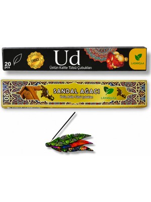 Layansaa Çubuk Tütsü  Ud + Sandal Ağacı Tütsü 40 Adet 2 Paket + Tütsülük 1 Adet