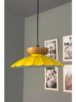 St. Morritz Risso Açık Sarı Ahşap Tabak Tekli Metal Avize Cafe Mutfak Modern Dekoratif Sarkıt Aydınlatma