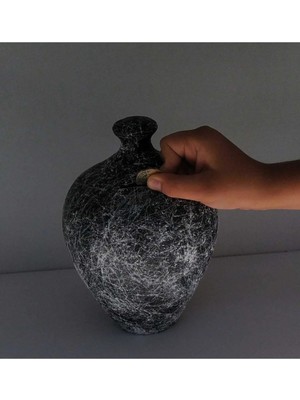 St. Morritz Siyah Çömlek Dekoratif Desenli Testi Kumbara 20 cm